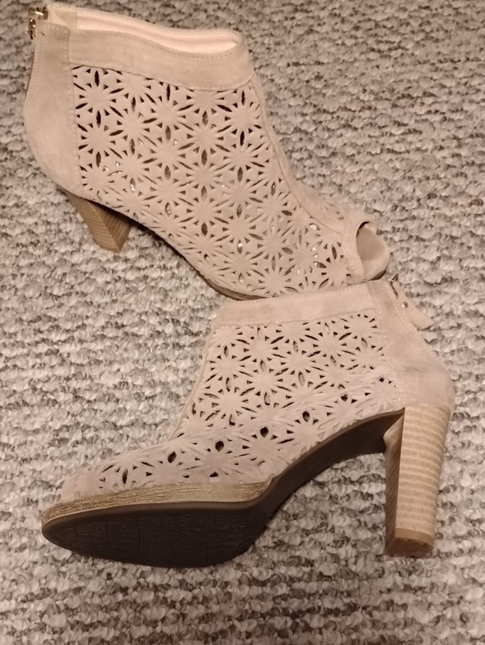 Browns Shoes Laser-Cut Peep-Toe Ankle Boots (Size 38)
